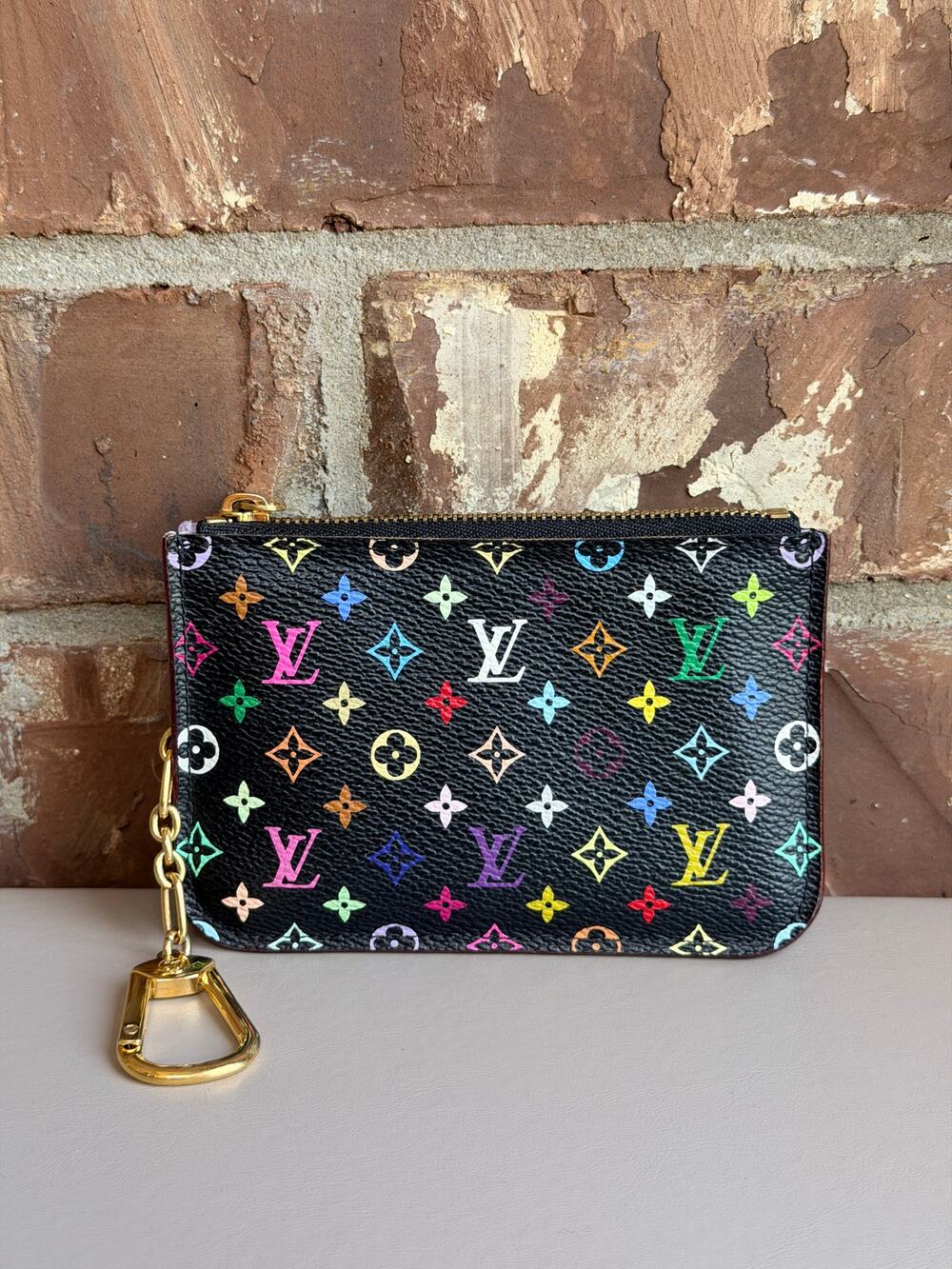 Louis Vuitton Key Pouch Monogram Multicolor Black 45623